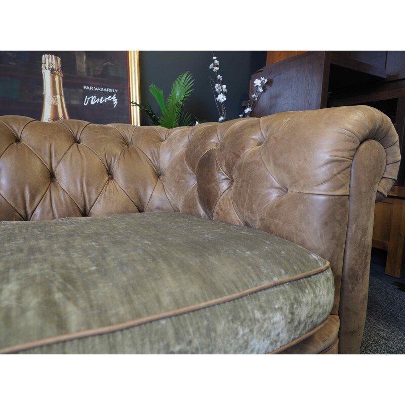 Chesterfield Style vintage Four Seater Sofa Settee Brown Leather 