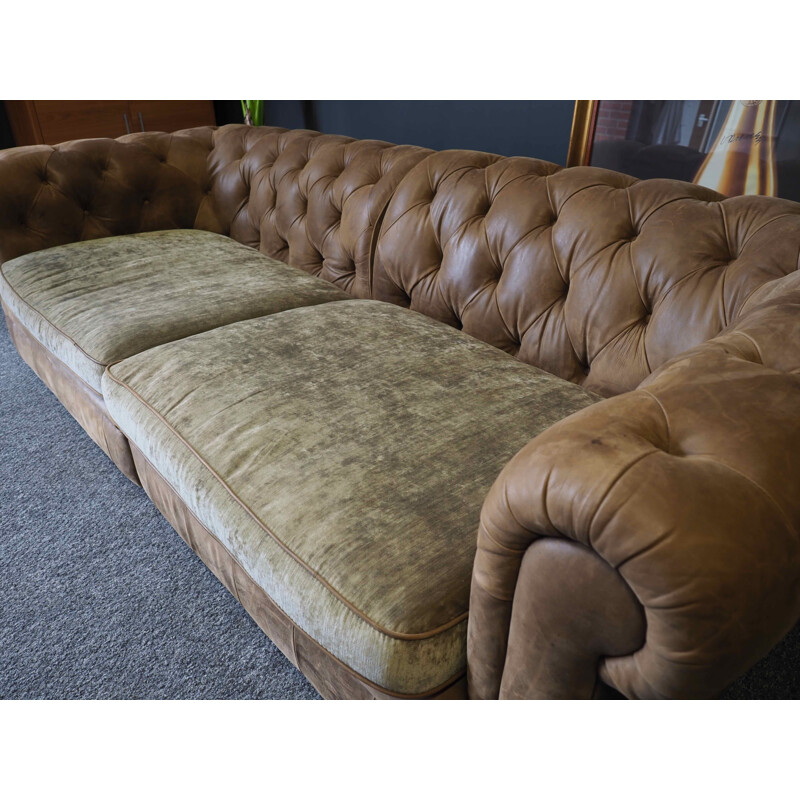 Chesterfield Style vintage Four Seater Sofa Settee Brown Leather 