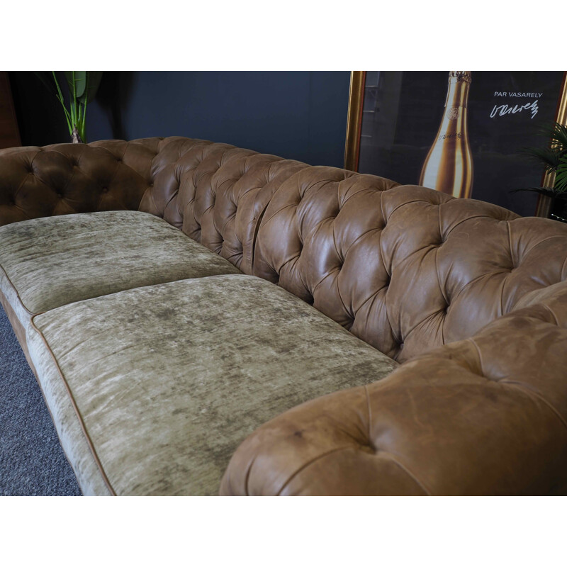 Chesterfield Style vintage Four Seater Sofa Settee Brown Leather 