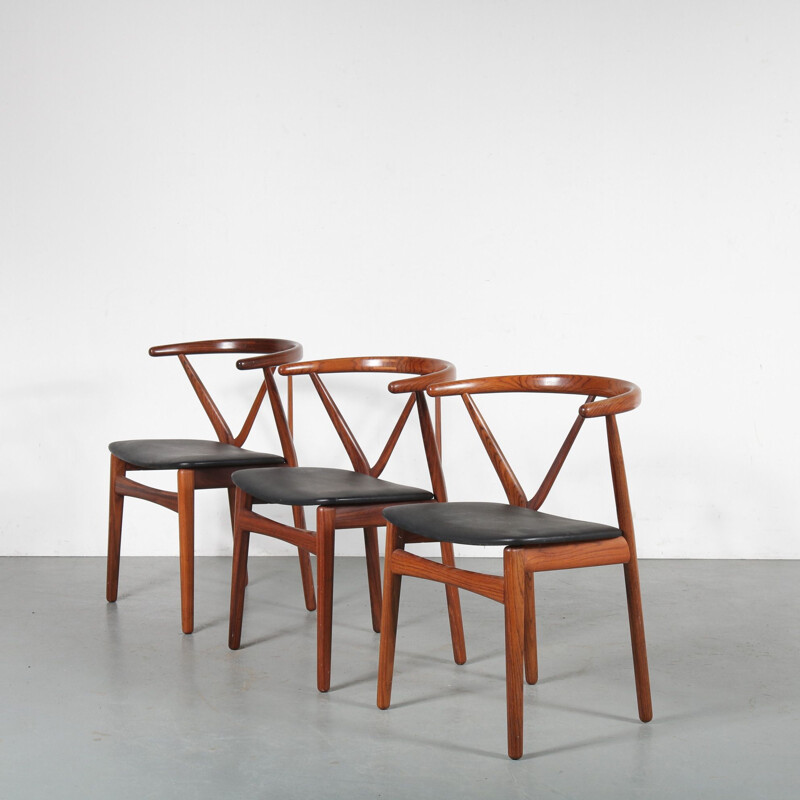 Ensemble de 3 chaises à repas vintage en palissandre par Henning Kjaernulf pour Bruno Hansen, Danemark, années 1960