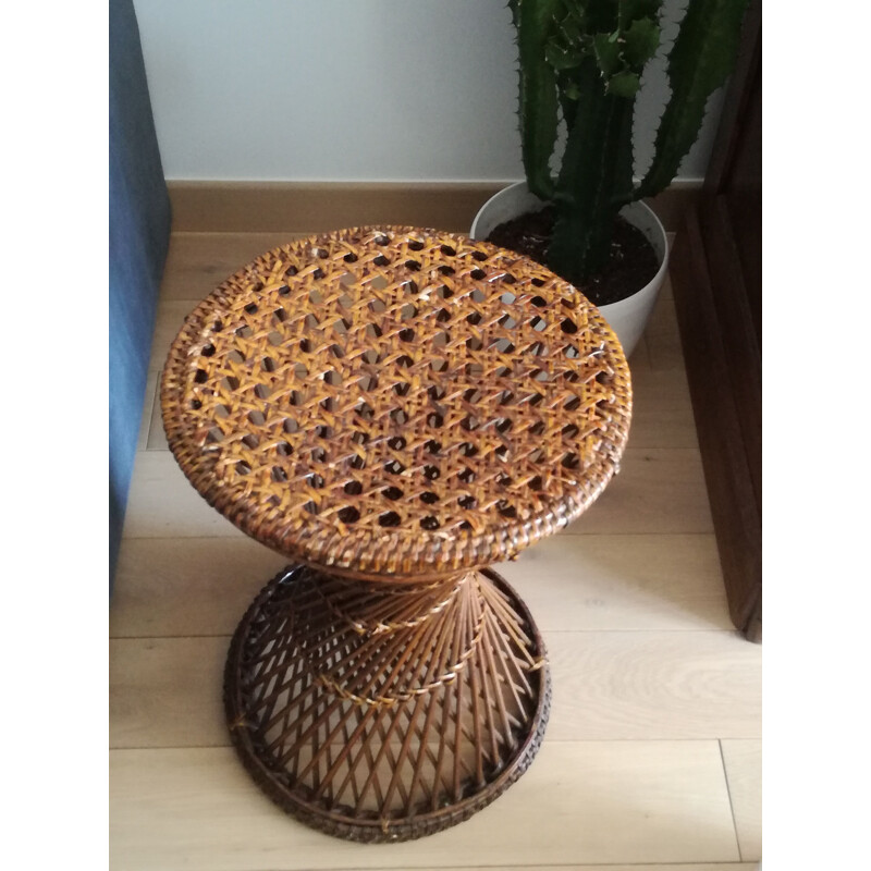 Tabouret Diabolo vintage en rotin, 1960 