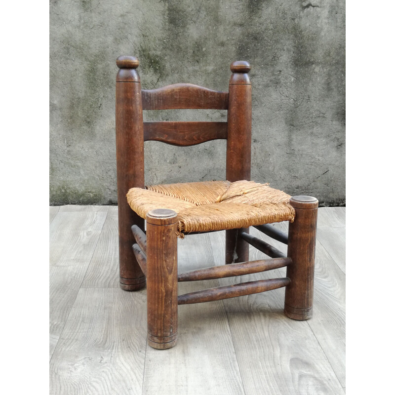 Wood and straw vintage side chair 