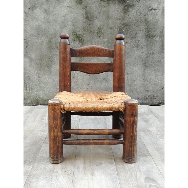 Wood and straw vintage side chair 