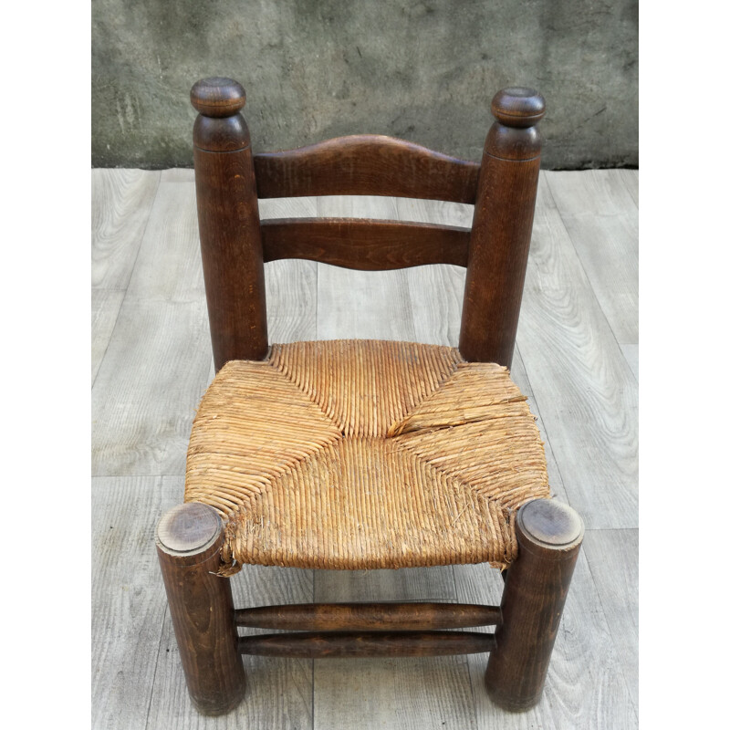 Wood and straw vintage side chair 