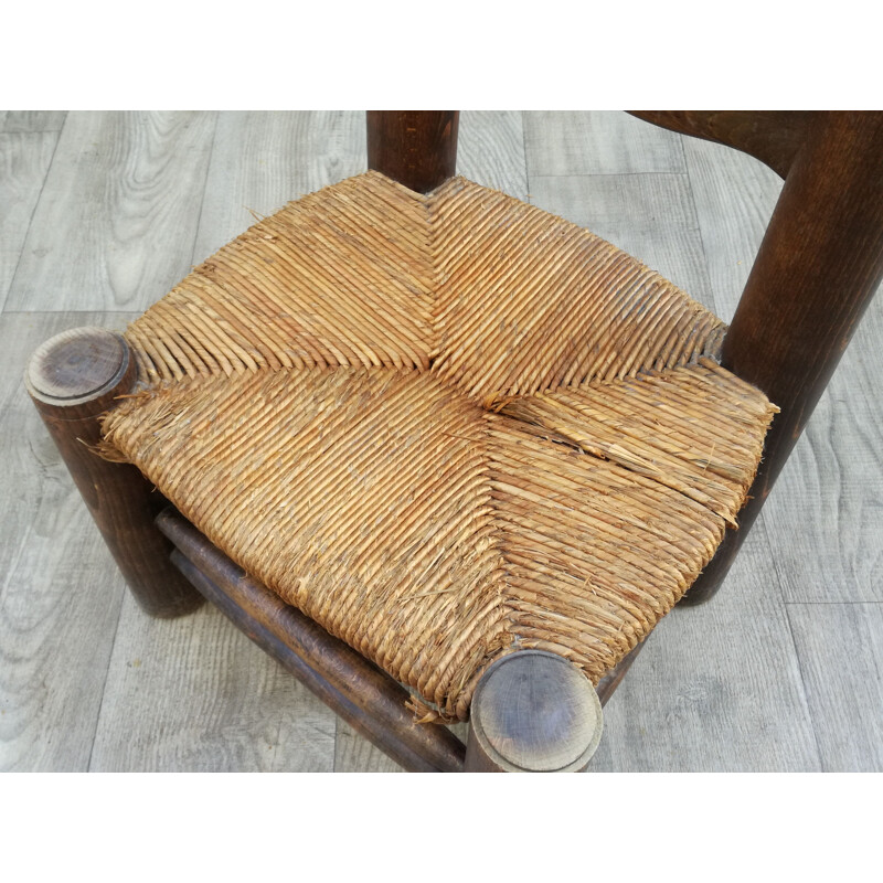 Chaise d'appoint vintage en bois et en paille 