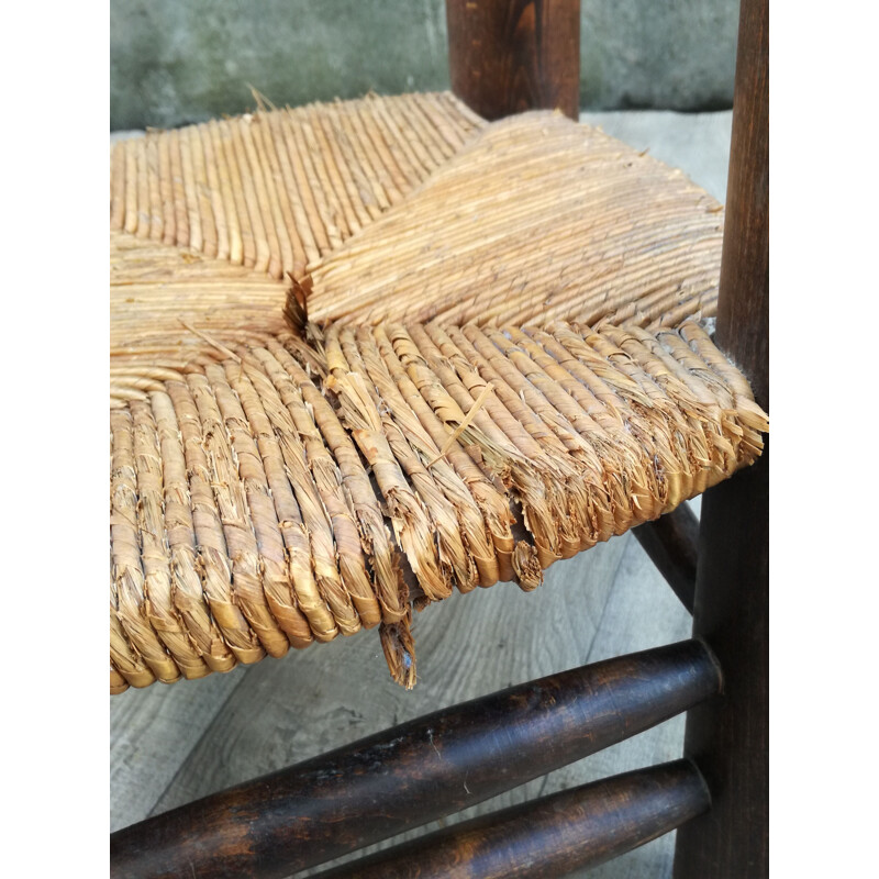 Wood and straw vintage side chair 