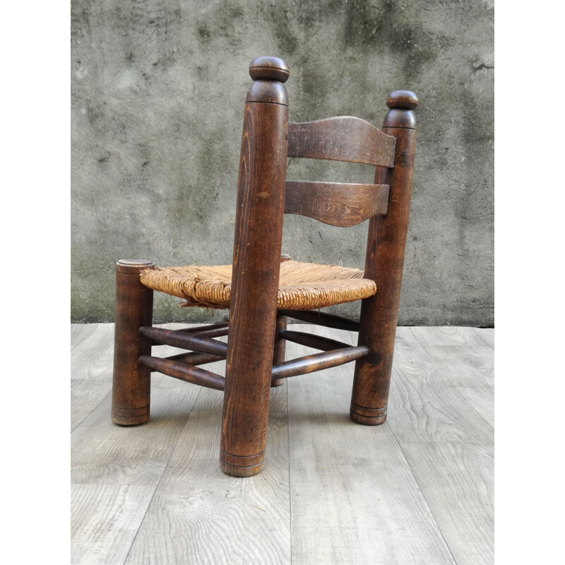 Wood and straw vintage side chair 