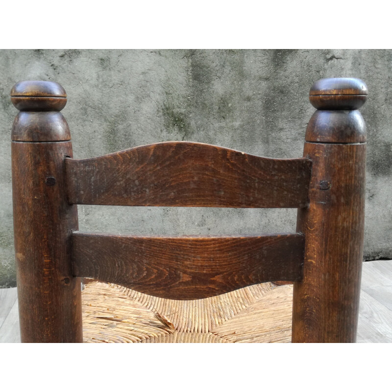 Chaise d'appoint vintage en bois et en paille 