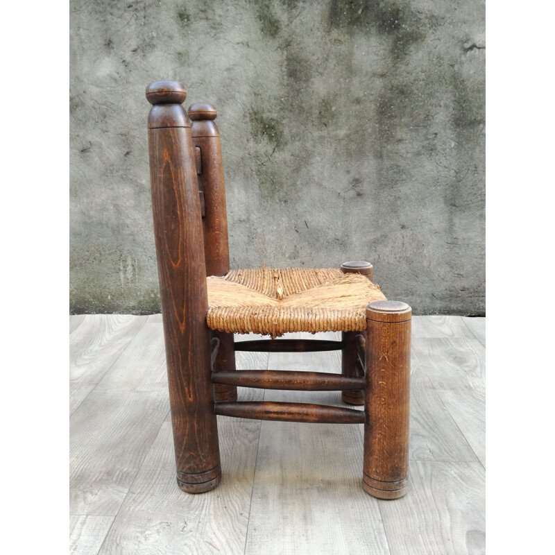 Wood and straw vintage side chair 