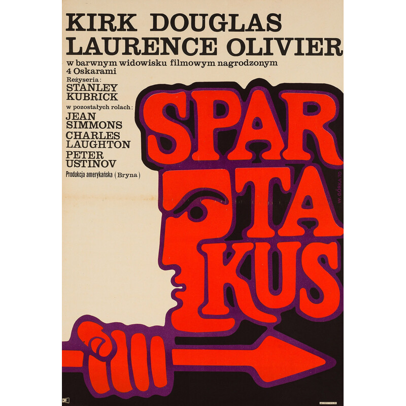 Cartel polaco antiguo de la película "Espartaco" de Wiktor Gorka, 1970