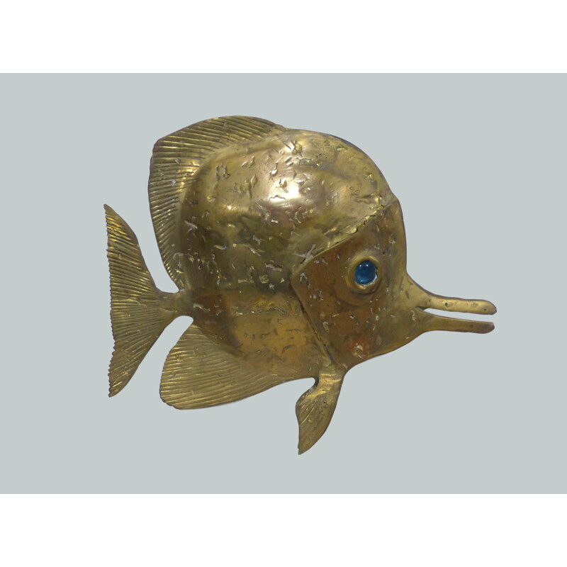 Vintage wall lamp sculpture fish brutalist by François Melin 