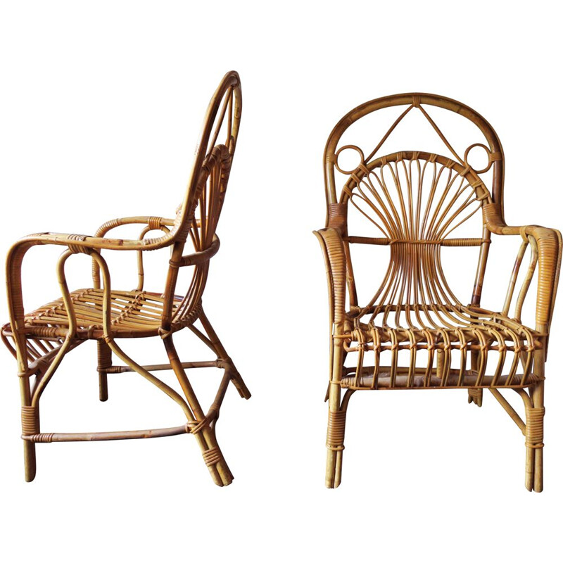 Ensemble de 4 fauteuils vintage en bambou, 1960