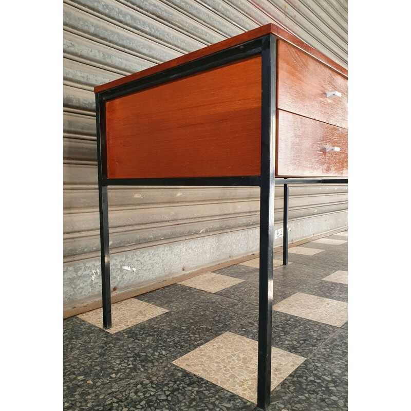 Vintage modernist teak and metal desk by Pierre Guariche Pour Meurop, 1960