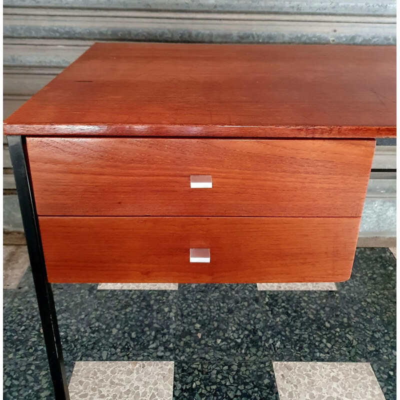 Vintage modernist teak and metal desk by Pierre Guariche Pour Meurop, 1960