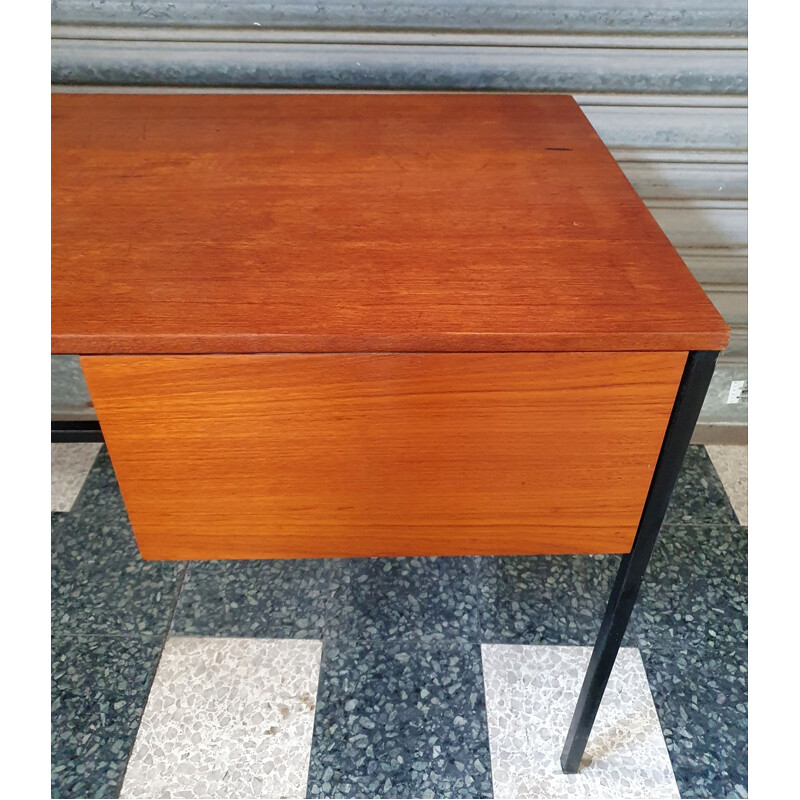 Vintage modernist teak and metal desk by Pierre Guariche Pour Meurop, 1960