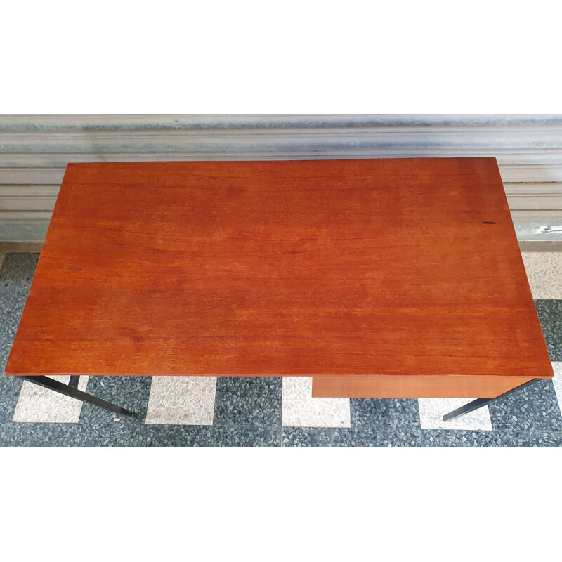 Vintage modernist teak and metal desk by Pierre Guariche Pour Meurop, 1960