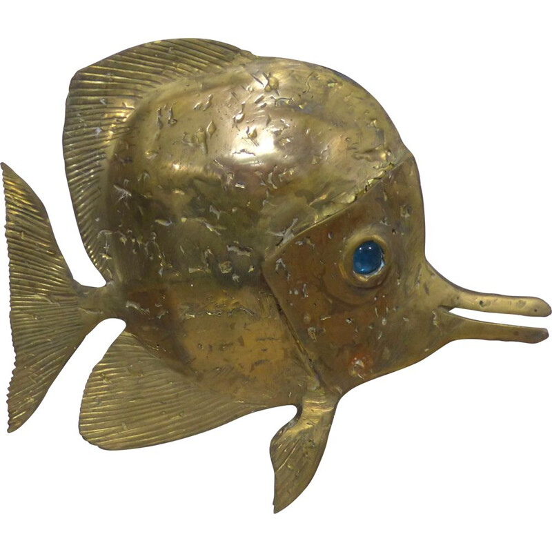 Vintage wall lamp sculpture fish brutalist by François Melin 