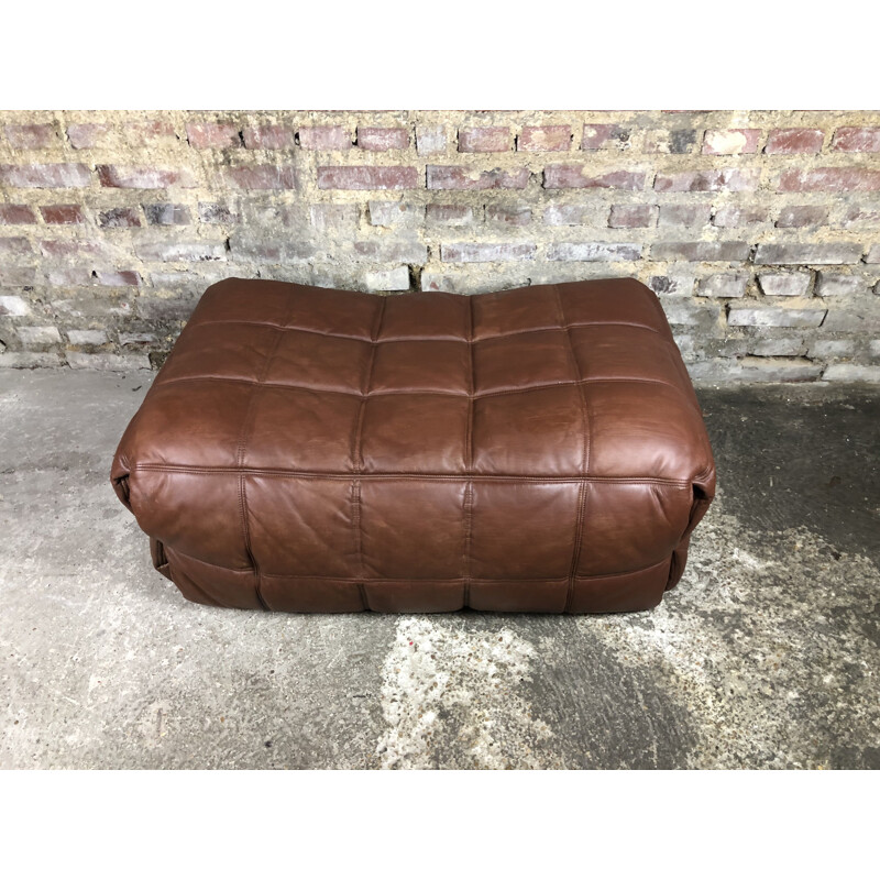 Vintage Kashima leather pouffe Ligne Roset by Michel Ducaroy