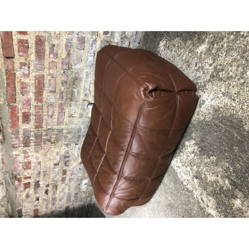Vintage Kashima leather pouffe Ligne Roset by Michel Ducaroy