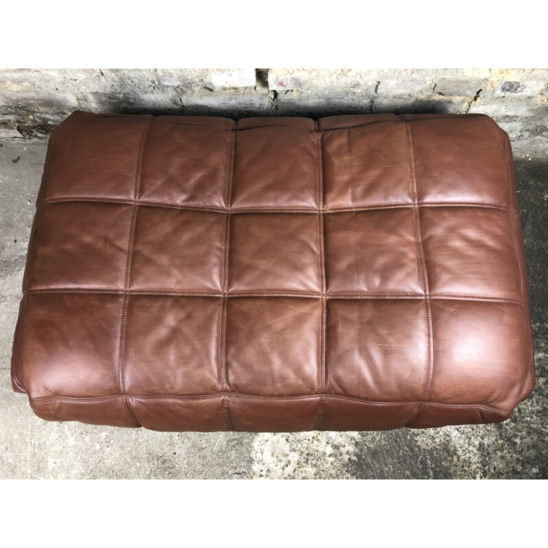 Vintage Kashima leather pouffe Ligne Roset by Michel Ducaroy