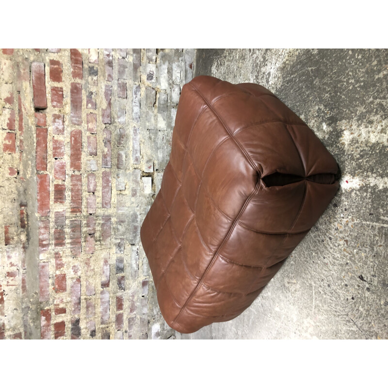 Vintage Kashima leather pouffe Ligne Roset by Michel Ducaroy