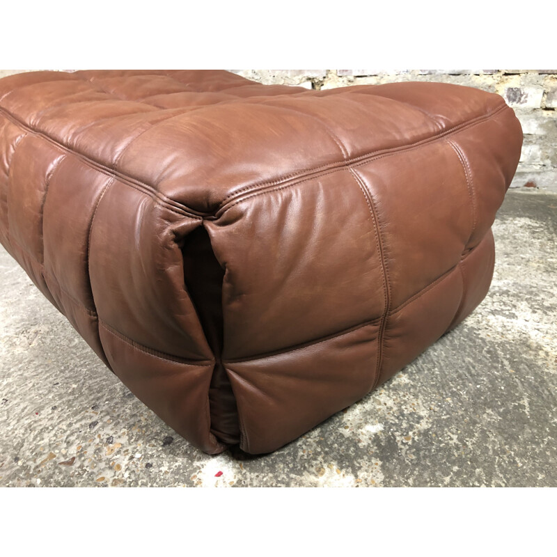 Vintage Kashima leather pouffe Ligne Roset by Michel Ducaroy