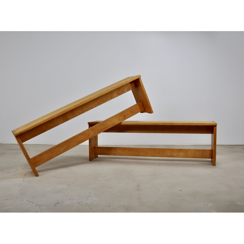 Pair of vintage pine benches, 1960S