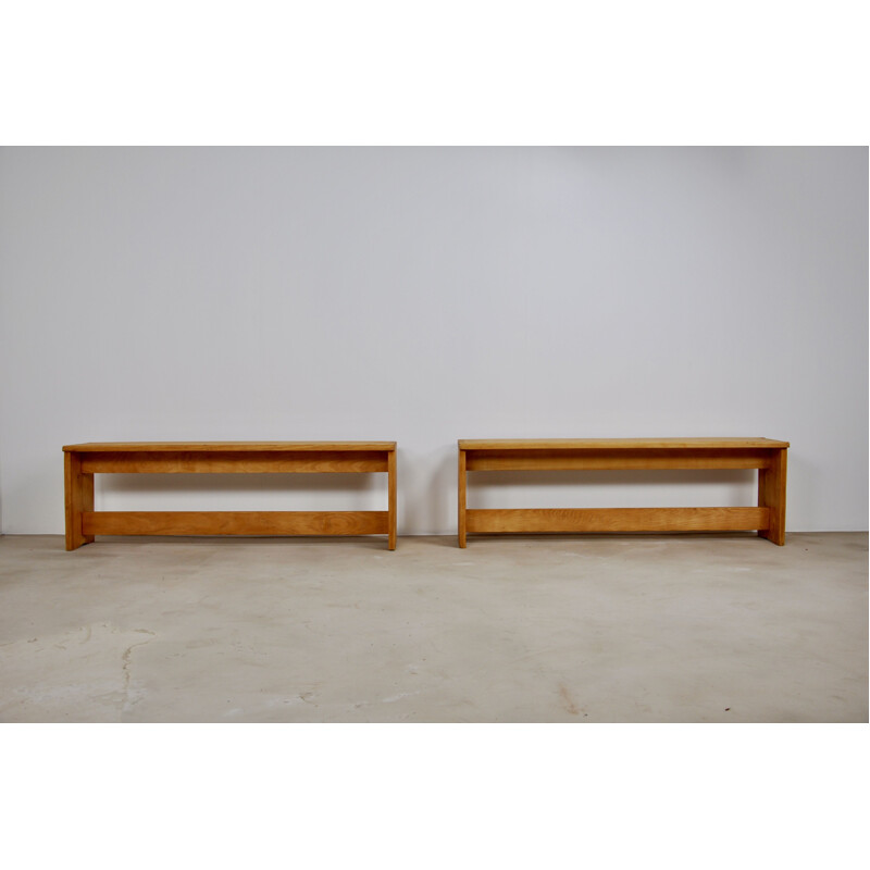 Pair of vintage pine benches, 1960S