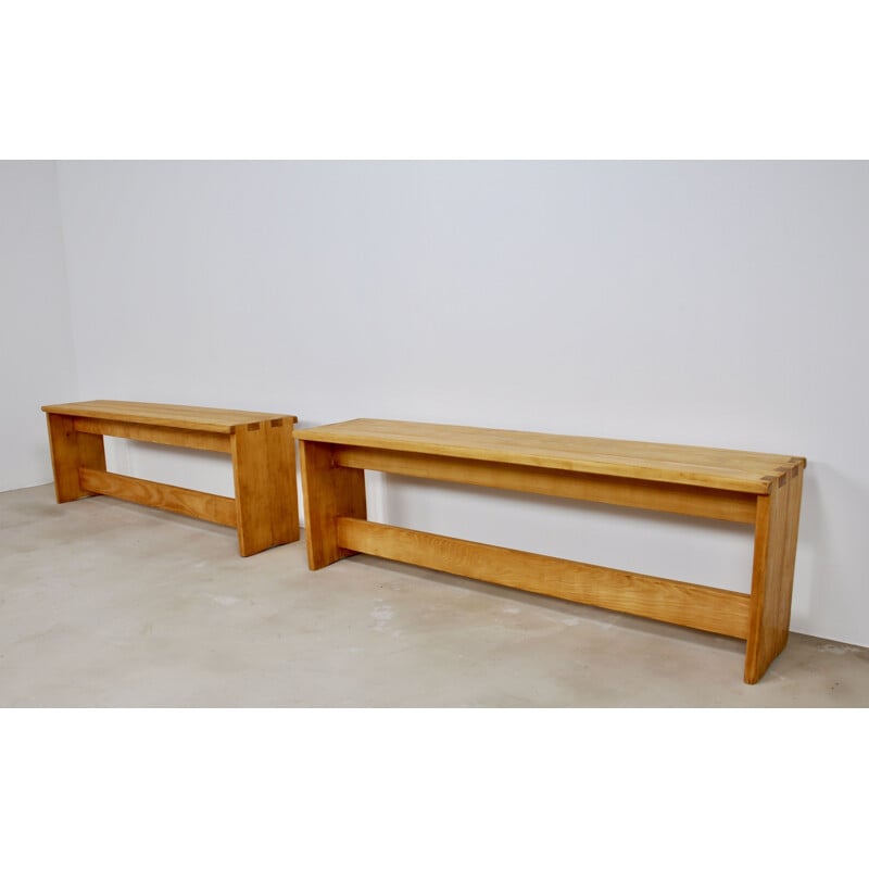 Pair of vintage pine benches, 1960S