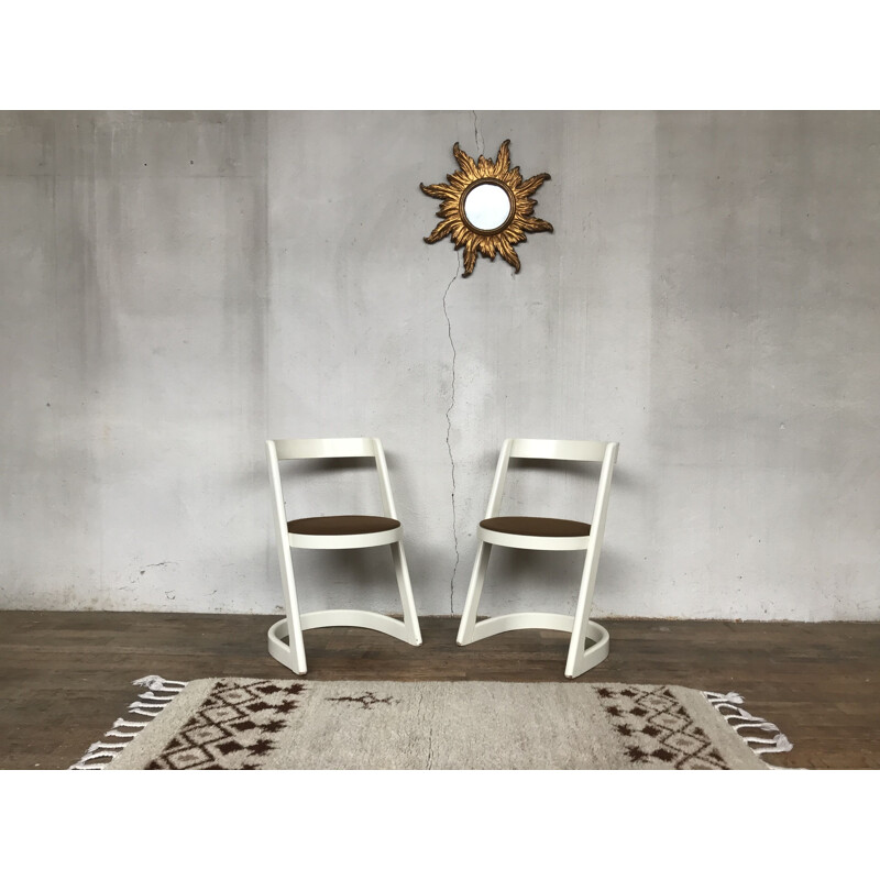 Pair of BAUMANN vintage chairs model Halfa white 1970