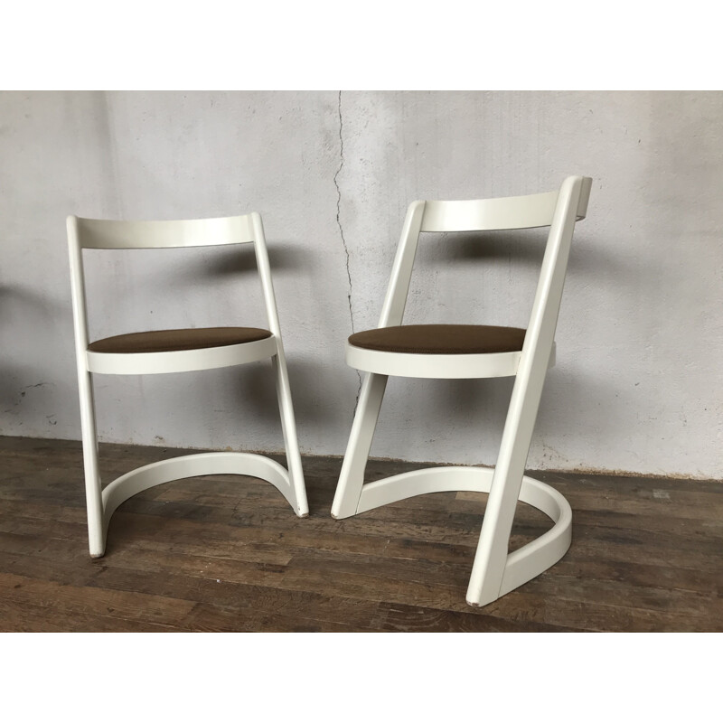 Pair of BAUMANN vintage chairs model Halfa white 1970