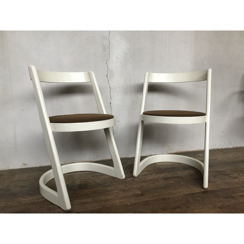 Pair of BAUMANN vintage chairs model Halfa white 1970