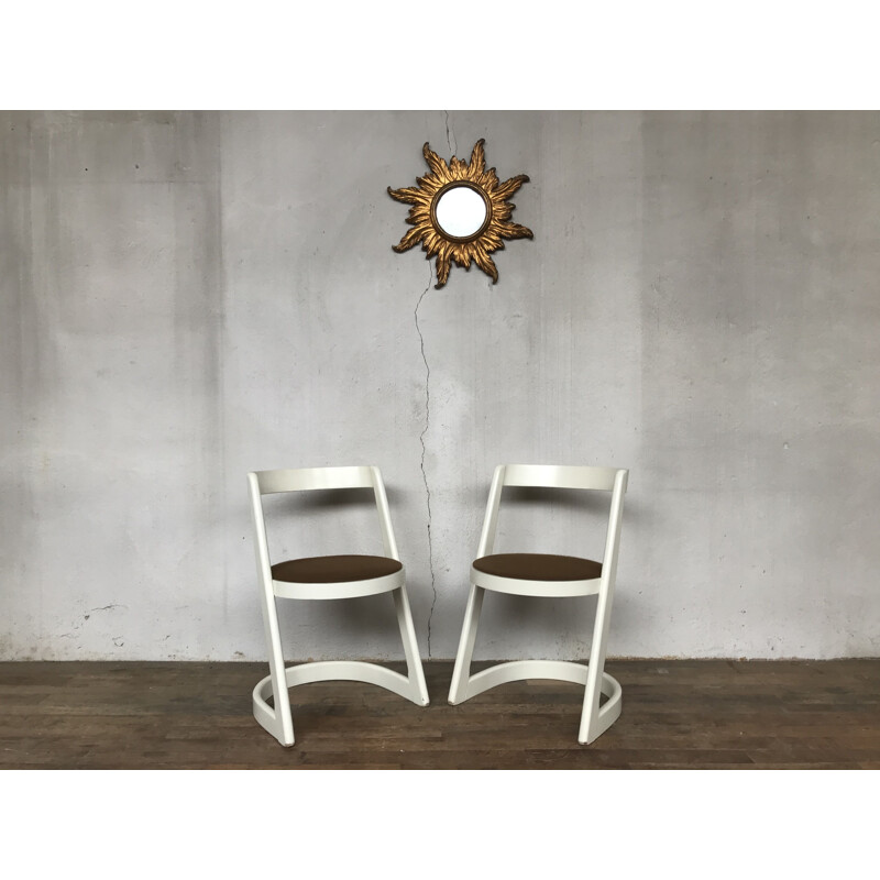 Pair of BAUMANN vintage chairs model Halfa white 1970