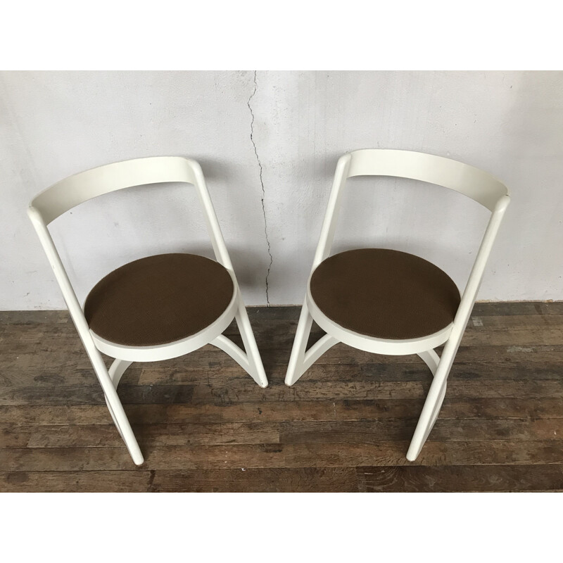 Paire de chaises vintage BAUMANN modèle Halfa blanche 1970