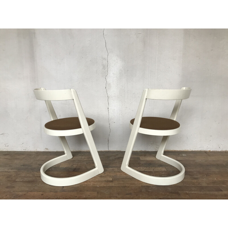 Pair of BAUMANN vintage chairs model Halfa white 1970