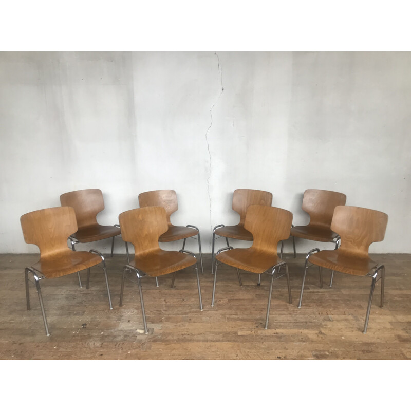 Series of 8 vintage chairs in the spirit of Fritz Hansen, 1960 