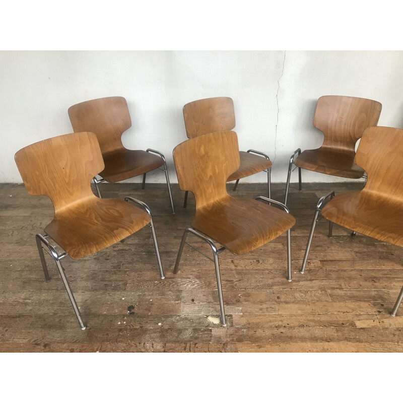 Series of 8 vintage chairs in the spirit of Fritz Hansen, 1960 