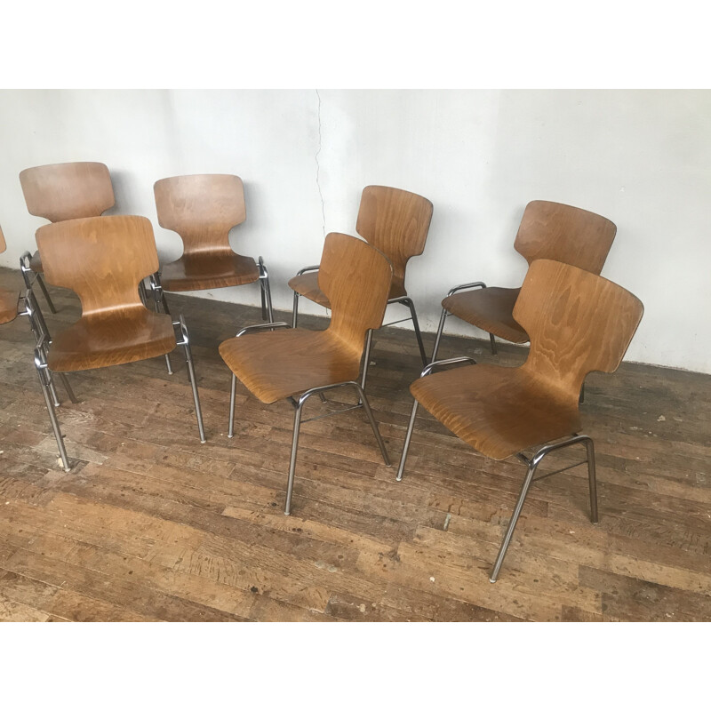 Series of 8 vintage chairs in the spirit of Fritz Hansen, 1960 