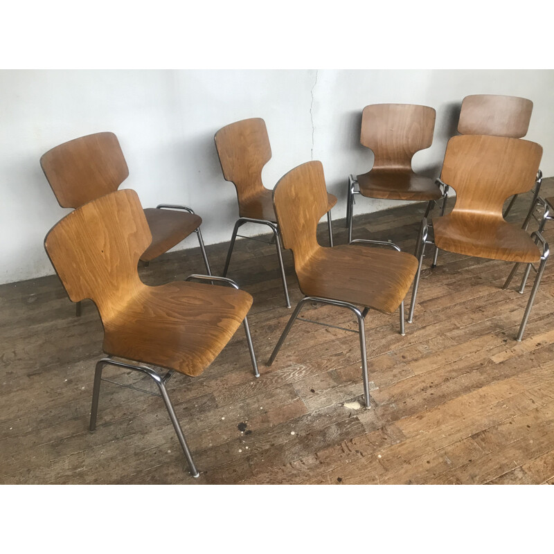Series of 8 vintage chairs in the spirit of Fritz Hansen, 1960 