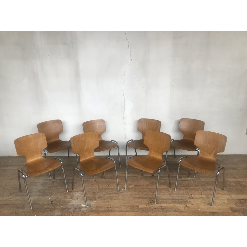 Series of 8 vintage chairs in the spirit of Fritz Hansen, 1960 