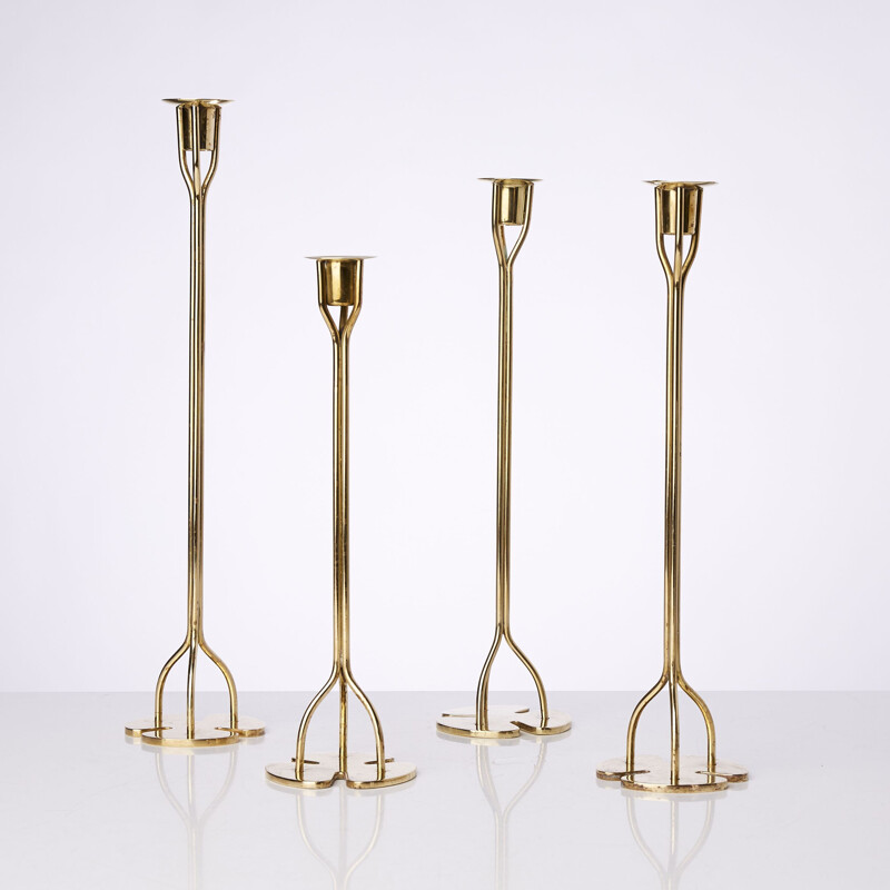 Suite of four vintage brass candleholders, Josef Frank 1940