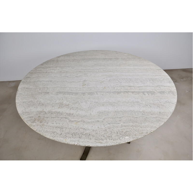 Vintage meal table round in travertine