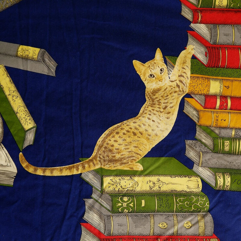 Vintage-Decke mit Katzen auf Büchern von Piero Fornasetti