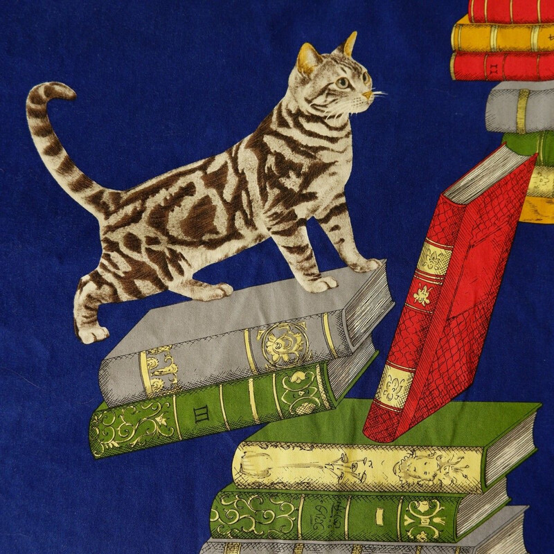 Vintage-Decke mit Katzen auf Büchern von Piero Fornasetti