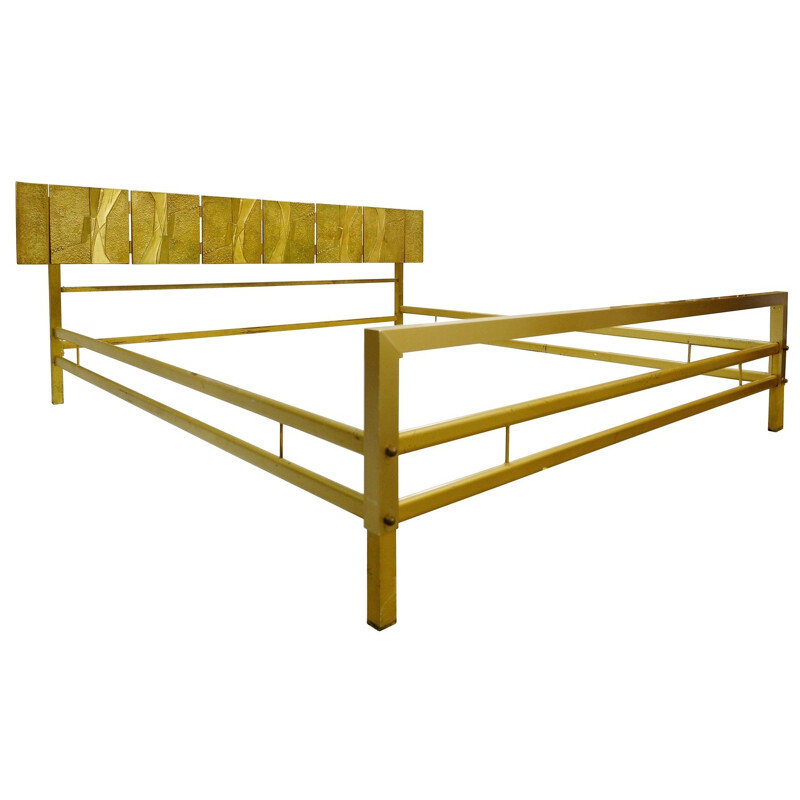 Vintage bed Luciano Frigerio with cast bronze panels, Italy, 1960s