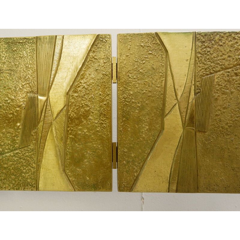 Vintage bed Luciano Frigerio with cast bronze panels, Italy, 1960s