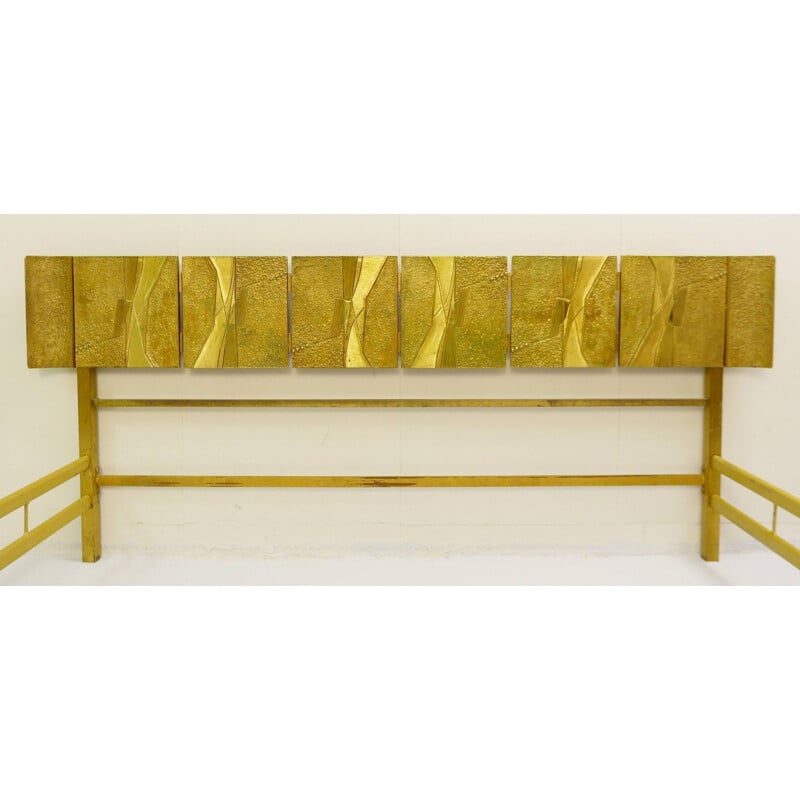Vintage bed Luciano Frigerio with cast bronze panels, Italy, 1960s