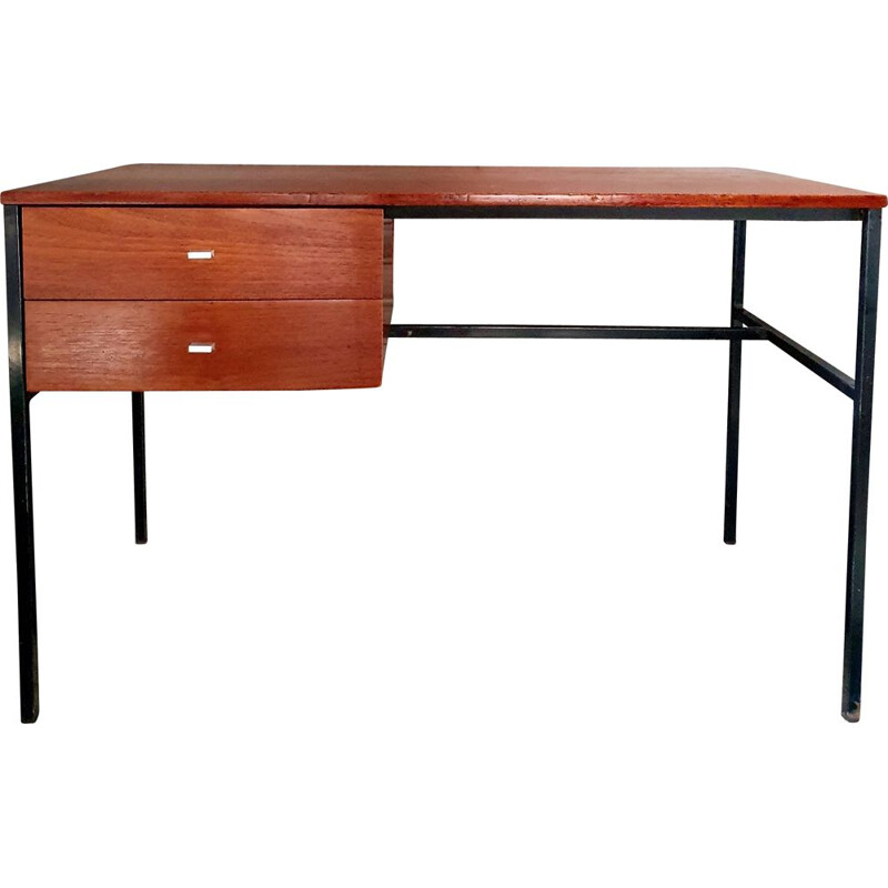 Vintage modernist teak and metal desk by Pierre Guariche Pour Meurop, 1960