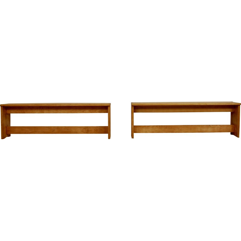 Pair of vintage pine benches, 1960S