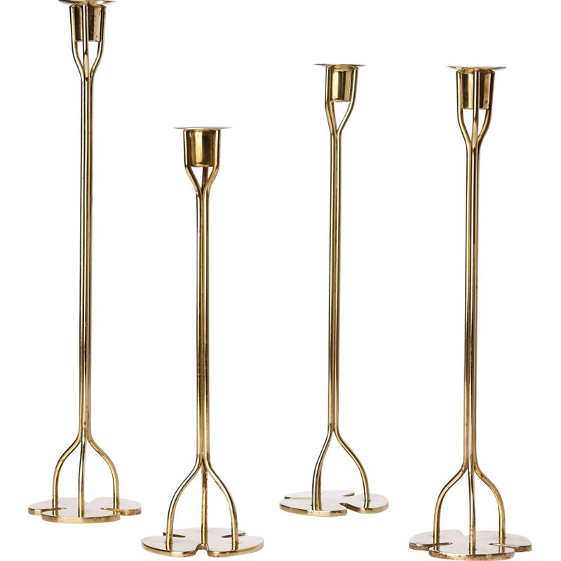 Suite of four vintage brass candleholders, Josef Frank 1940